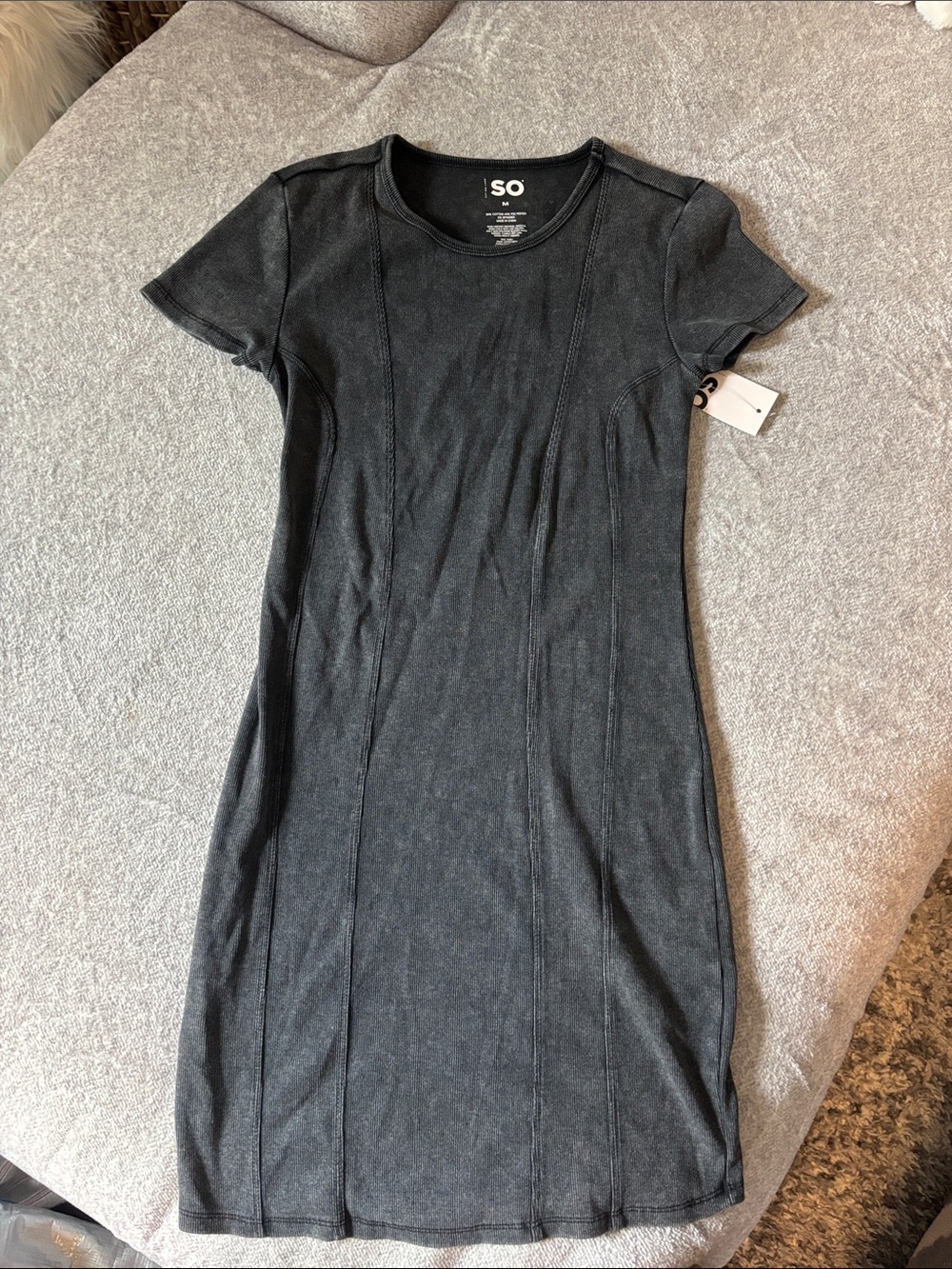 NWT SO Black Short-Sleeve Mini Dress with Panel Seams